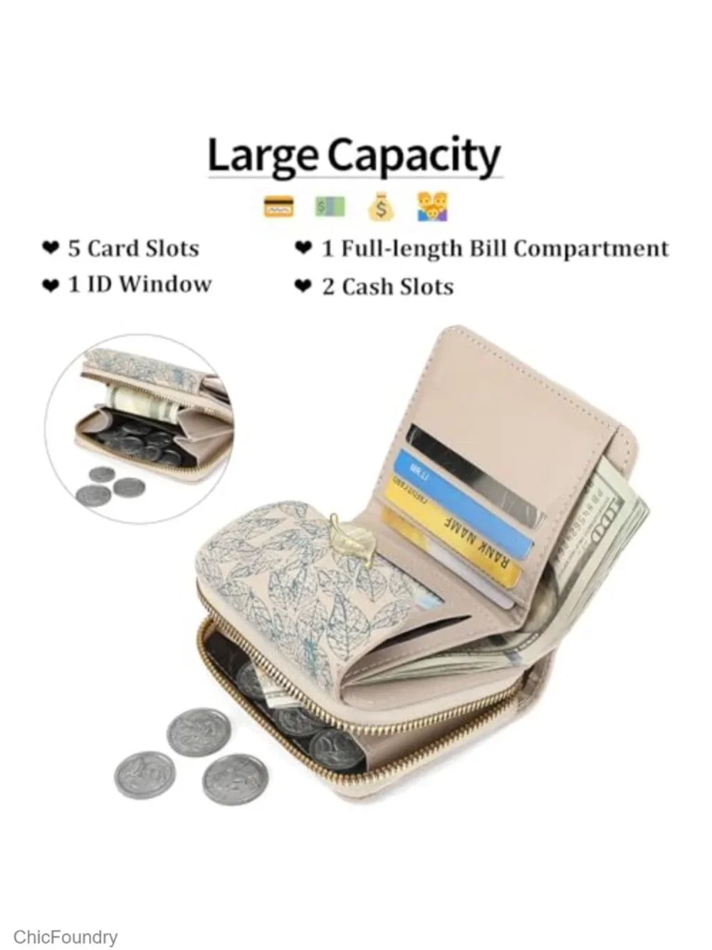 RFID Blocking Bifold Wallet for Women Vegan Leather Small Card Holder with